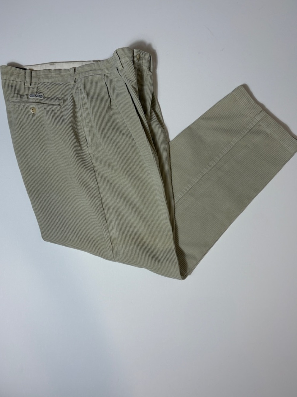 Polo Ralph Lauren Andrew Corduroy Pants Beige Pleated Classic Fit 35x32